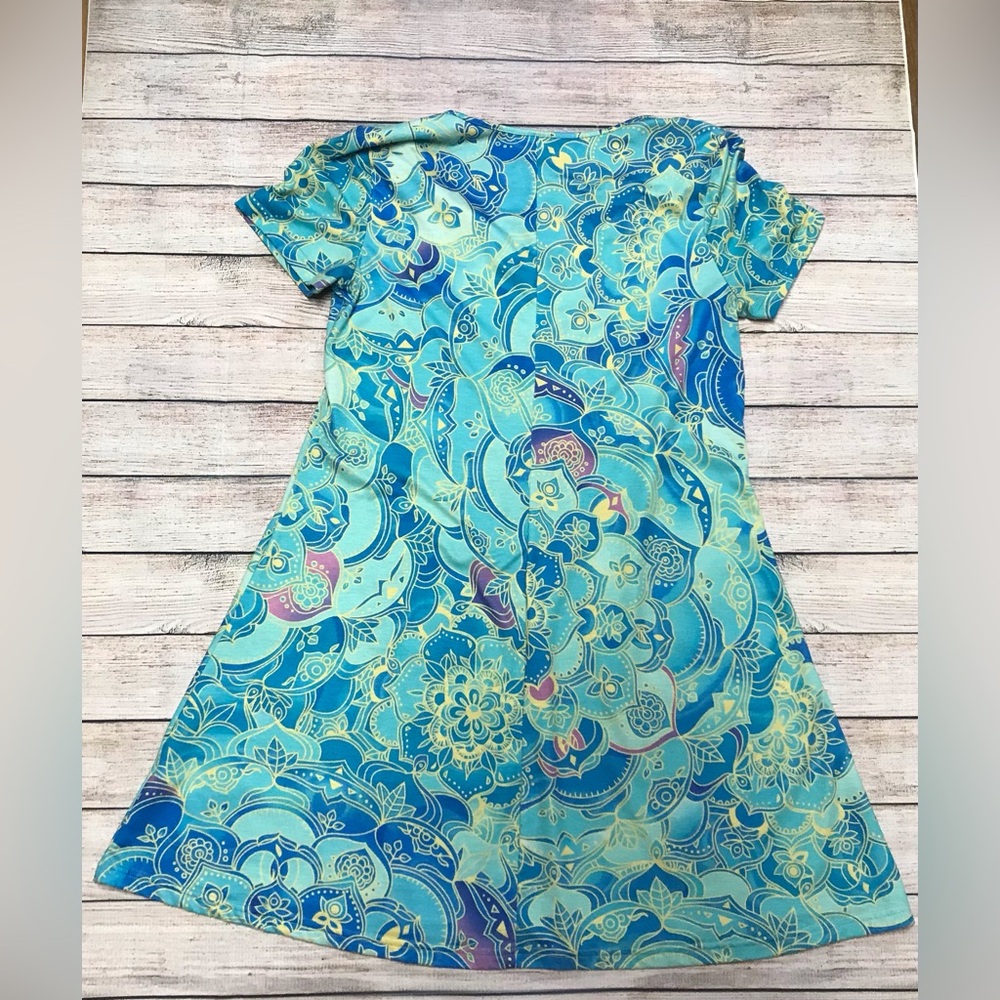 Vibrant Blue and Green Floral Mini Dress - Picture 2 of 2